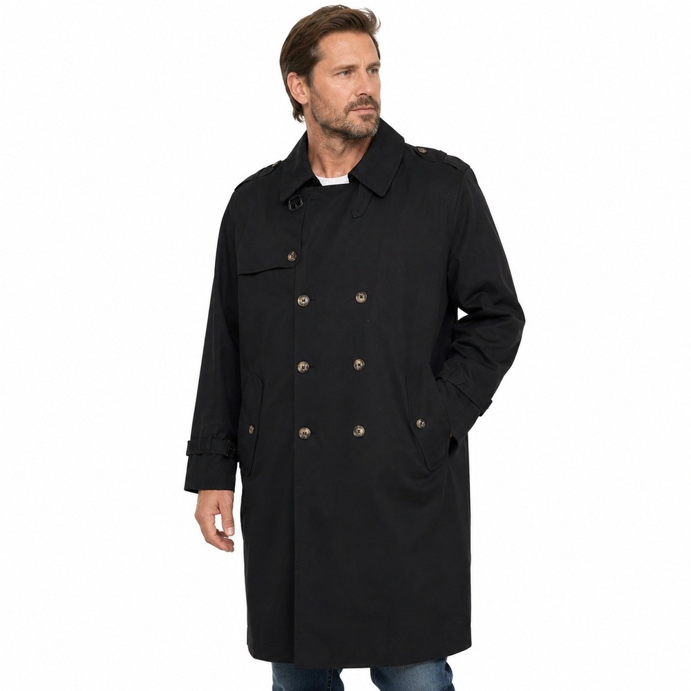 Vintage London Fog Black Double Breasted Trench Coat 42 Short Noir Fashion